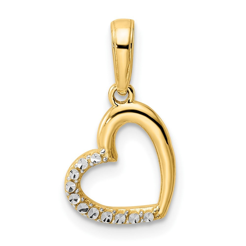 14k Yellow Gold and White Rhodium Diamond-cut Heart Pendant