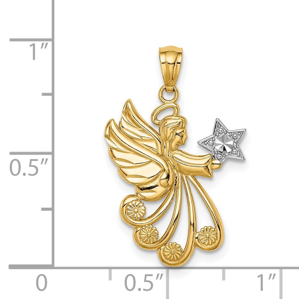 14k Yellow Gold Rhodium Diamond-Cut Angel with a Star