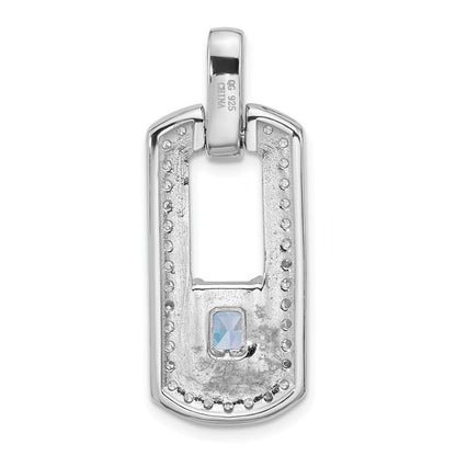 Sterling Silver Rhodium-plated Polished Blue Topaz and Cubic Zirconia Pendant