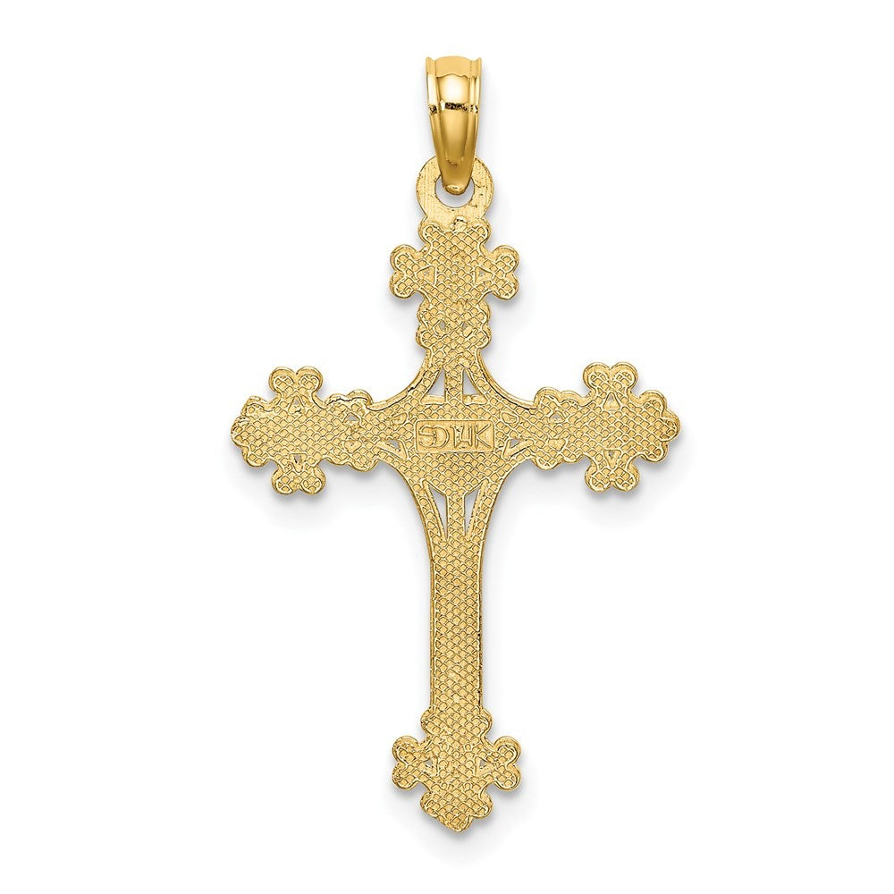 14k Yellow Gold Beaded Tip Cross Heart Center Charm Pendant