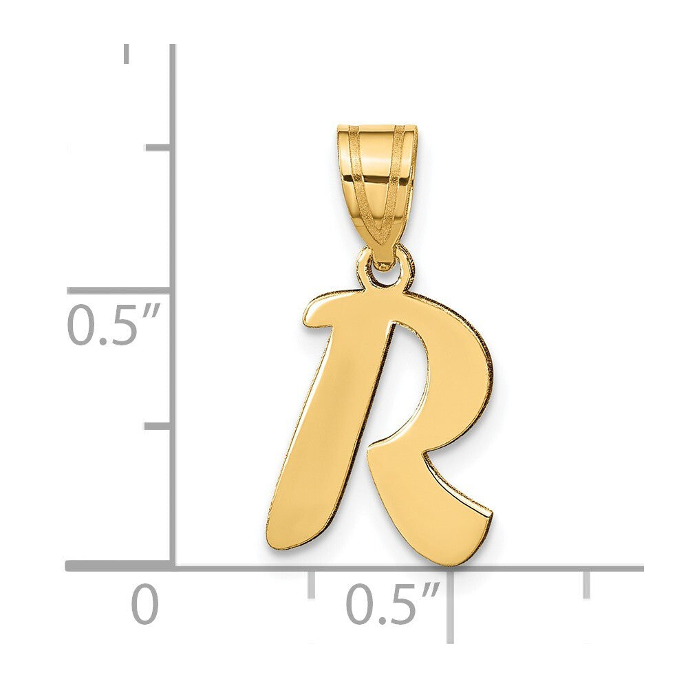 14k Yellow Gold Polished Script Letter R Initial Pendant for Women