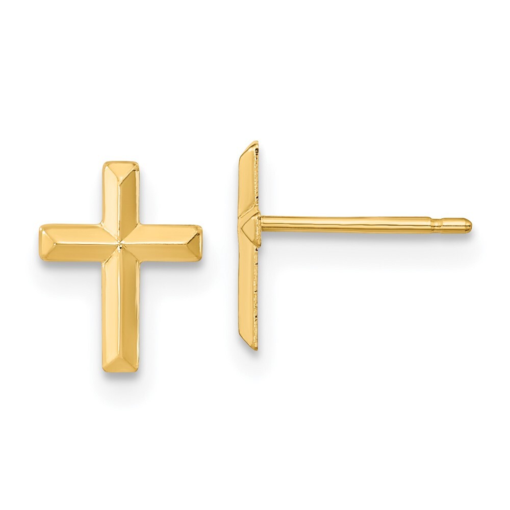 14k Yellow Gold Polished 3D Cross Stud Earrings Gift for Women
