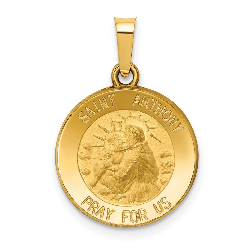 14k Yellow Gold Polished and Satin St. Anthony Medal Hollow Pendant for Women