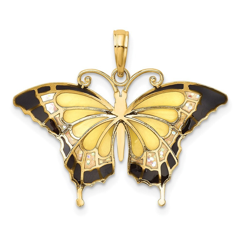 14k Yellow Gold Yellow Enameled Butterfly Pendant for Women