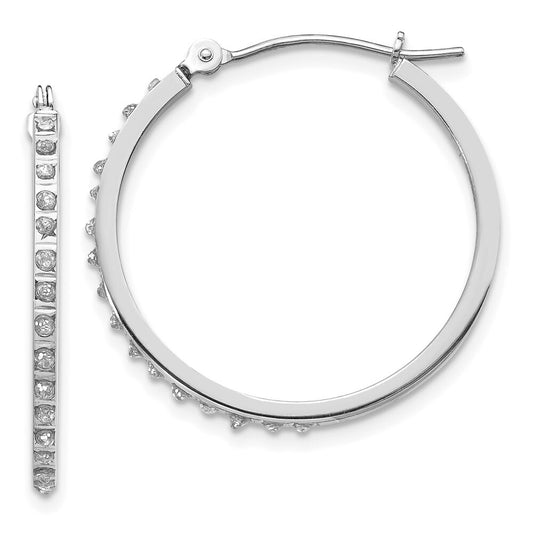 14k White Gold Diamond Fascination Round Hinged Hoop Earrings Gift for Women