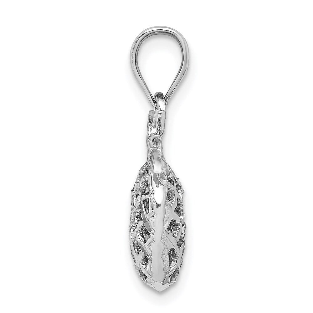 14k White Gold White Polished & Diamond-cut 3D Pineapple Pendant for Women