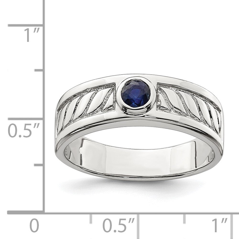 Sterling Silver Rhodium-plated Men's Blue Sapphire Ring Size 9