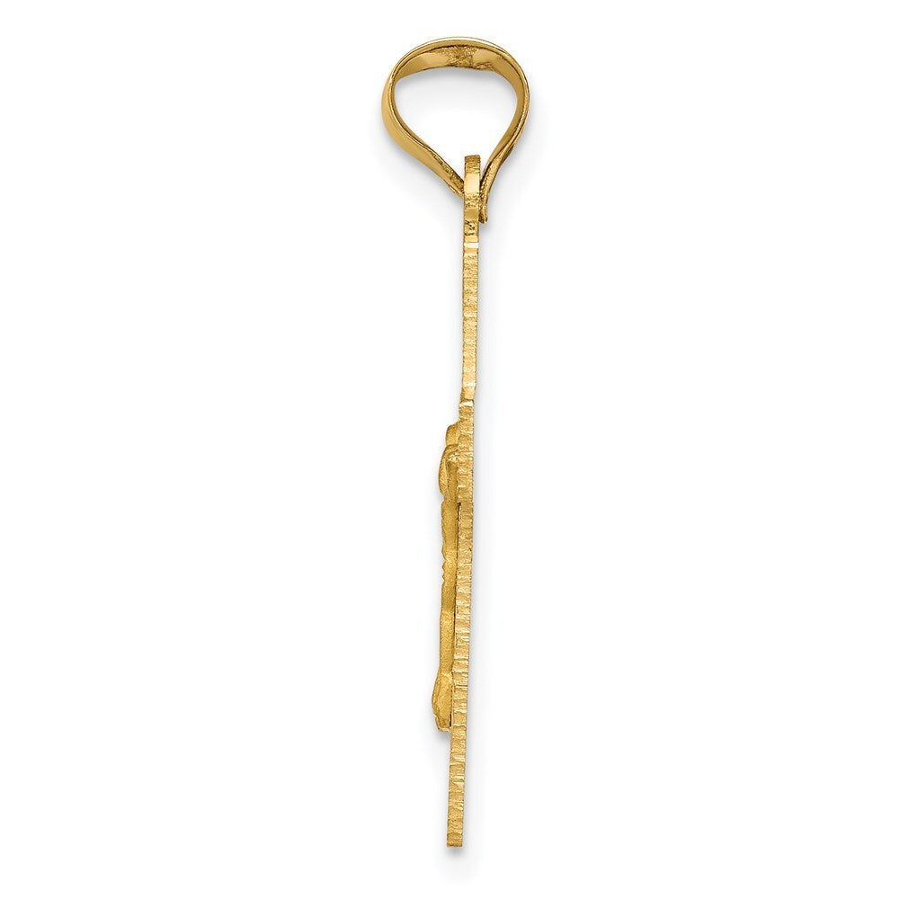 14k Yellow Gold Polished Satin and Diamond-cut Crucifix Pendant