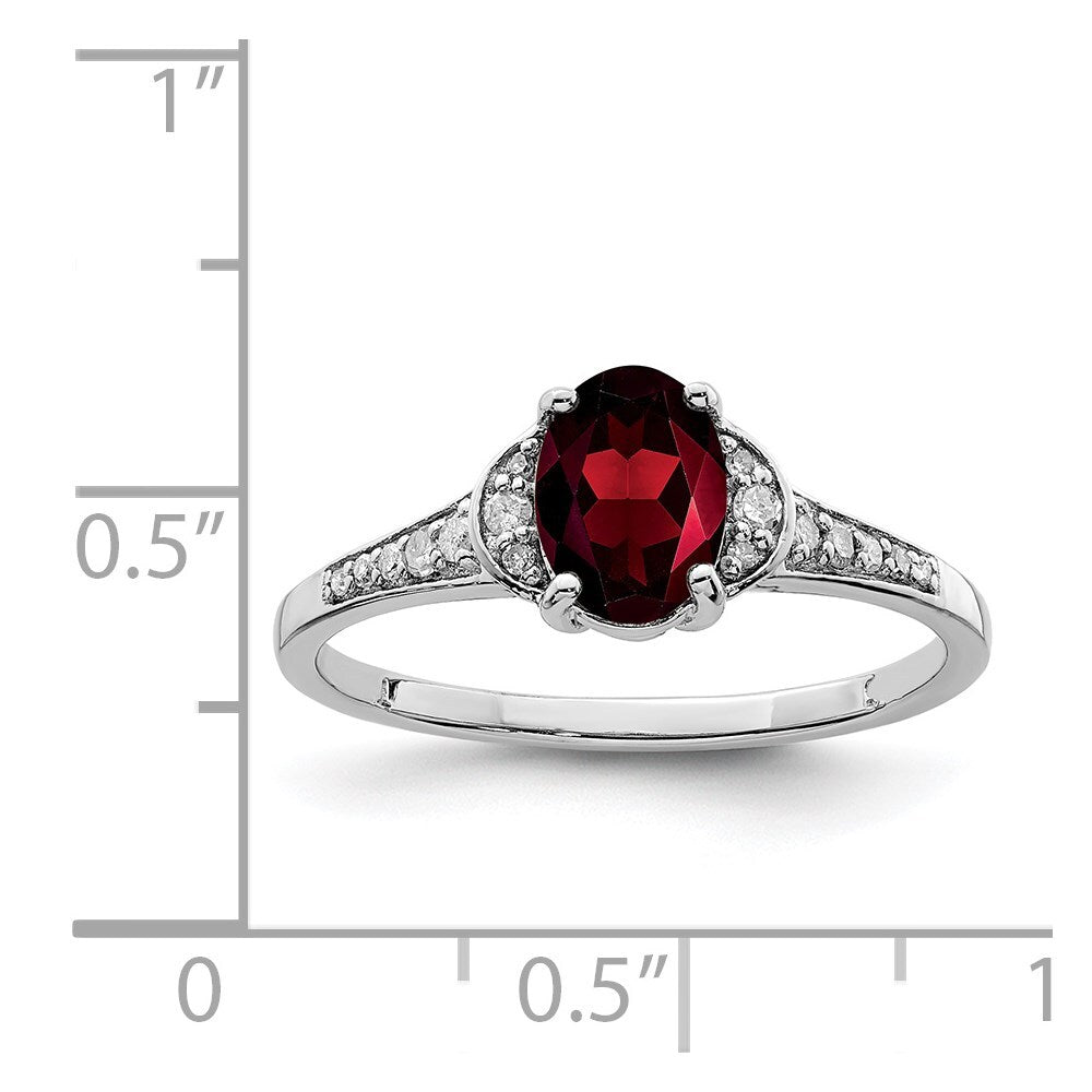 Sterling Silver Rhodium-plated Diamond & Garnet Ring Size 7