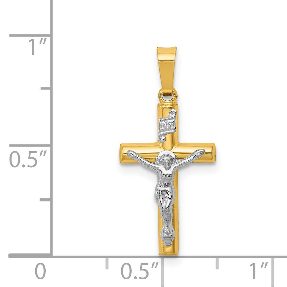 14k Two-tone Gold INRI Hollow Crucifix Pendant for Women