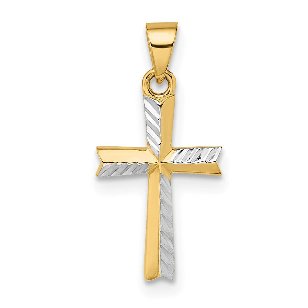 14k Yellow Gold w/Rhodium Diamond-cut Small Latin Cross Pendant