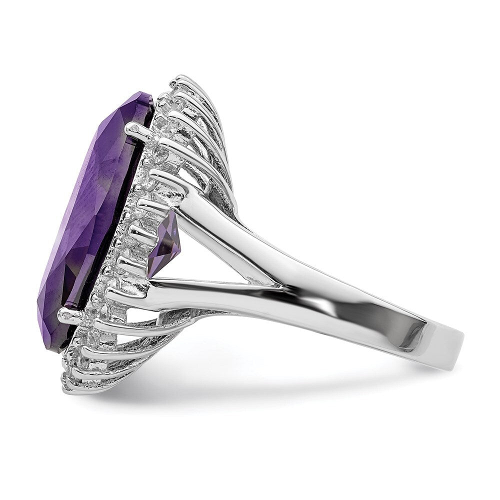 Sterling Silver Rhodium-plated Purple & Clear Cubic Zirconia Ring Size 8