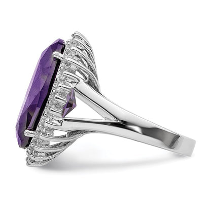 Sterling Silver Rhodium-plated Purple & Clear Cubic Zirconia Ring Size 8