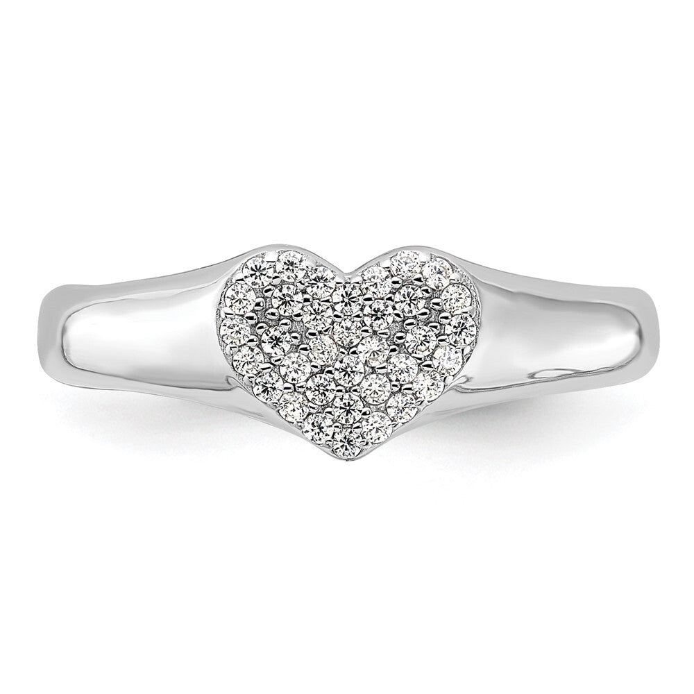 Sterling Silver Rhodium-plated Micro Pave CZ Heart Ring Size 6