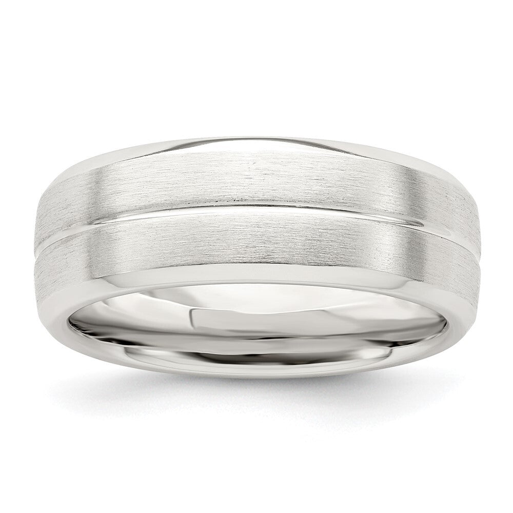 Sterling Silver 7mm Brushed Domed Grooved Fancy Band Size 11