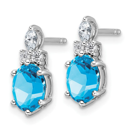 14K White Gold Polished Diamond and Blue Topaz Twisted Drop & Dangle Earrings