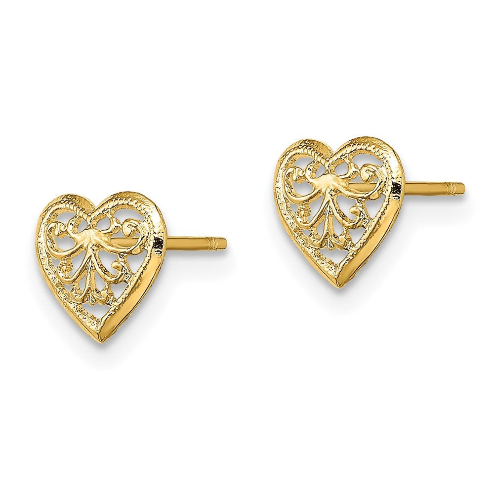 14k Yellow Gold Filigree Heart Earrings