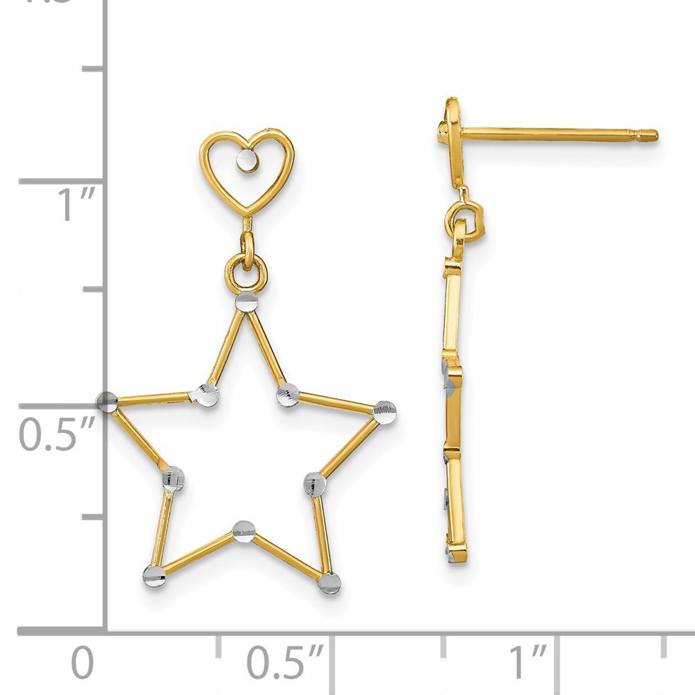 14k Yellow Gold w/ RH Diamond-Cut Heart and Star Dangle Earrings