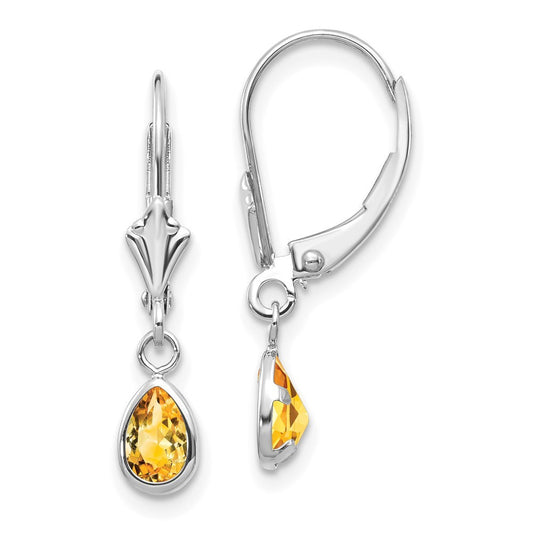 14k White Gold 6x4mm Citrine Earrings