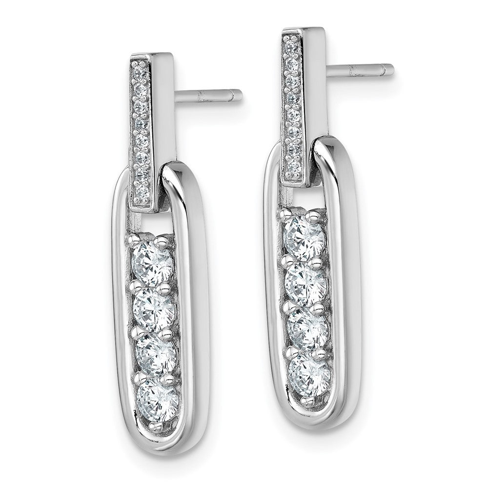 Sterling Silver Rhodium-plated Polished CZ Elongated Oval Dangle Earrings
