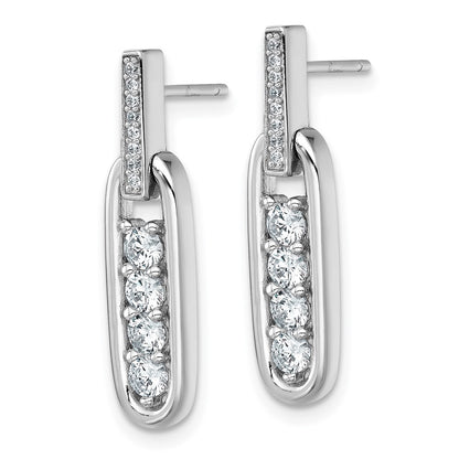 Sterling Silver Rhodium-plated Polished CZ Elongated Oval Dangle Earrings