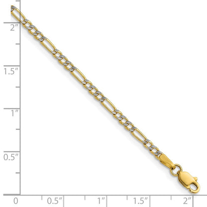 14k Yellow Gold 2.3mm Semi-solid with Rhodium Pav� Figaro Chain