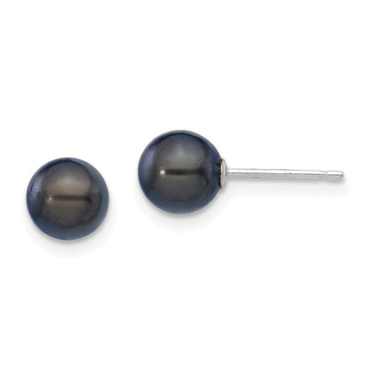 14k White Gold 6-7mm Black Round Akoya Saltwater Cultured Pearl Stud Earrings