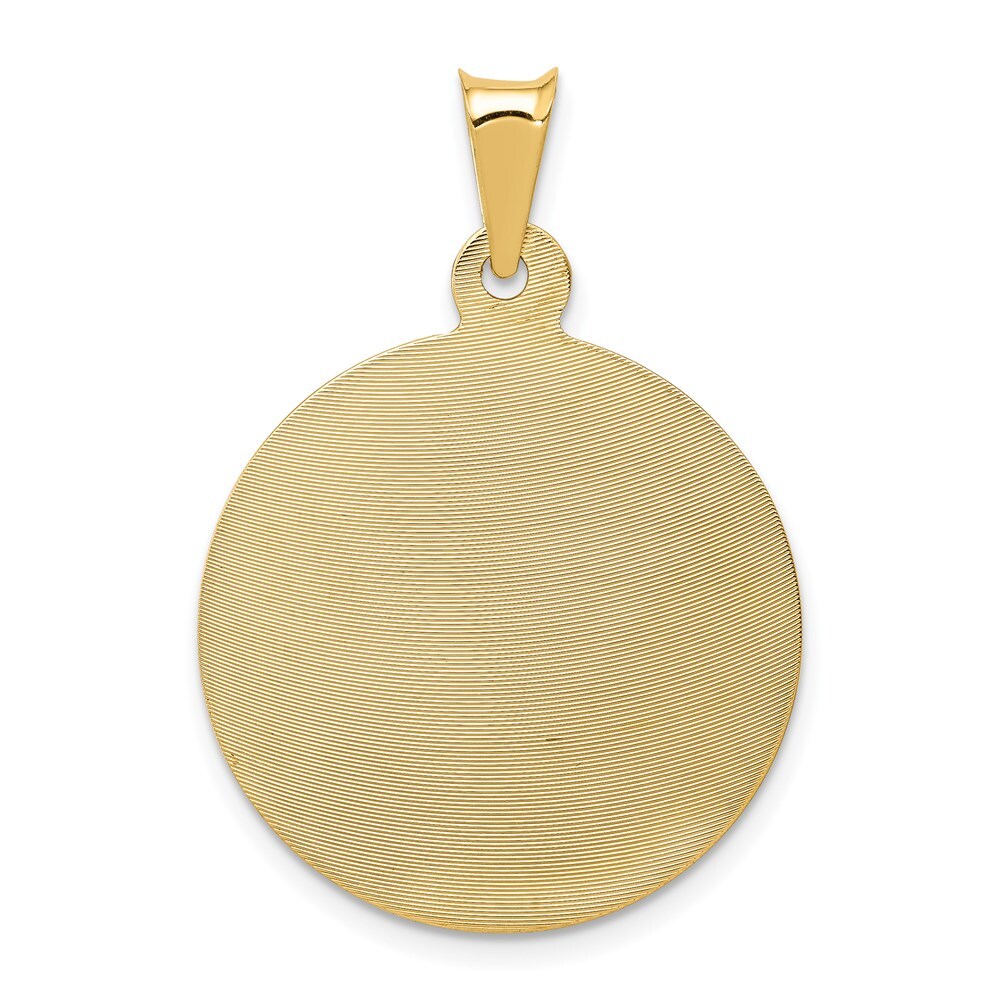 14k Yellow Gold Polished Diamond-Cut Sagrado Corazon Circle Pendant for Women