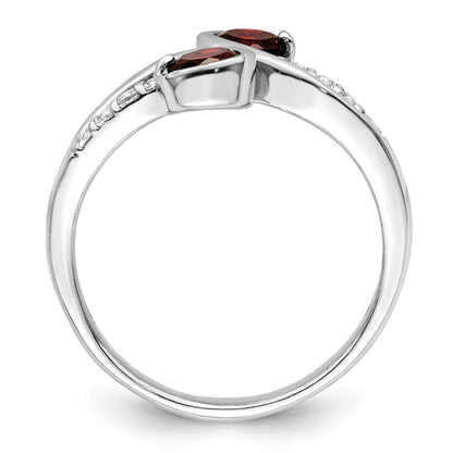 Sterling Silver Rhod-plated .8t.w. Garnet & White Topaz Swirl Ring Size 8