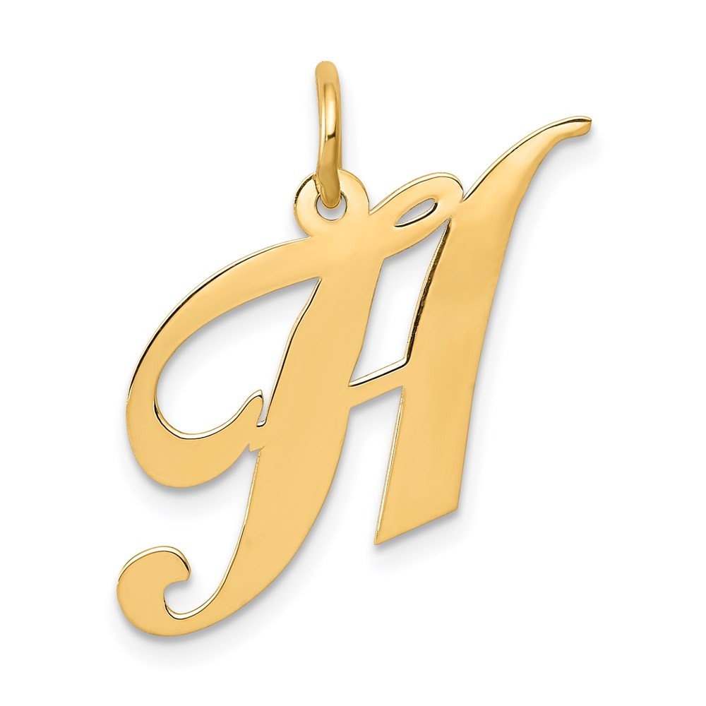 14k Yellow Gold Medium Fancy Script Letter H Initial Charm Pendant