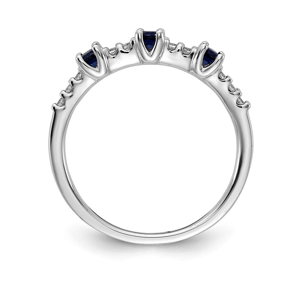 14k White Gold Diamond and Sapphire 3-Stone Ring Size 7