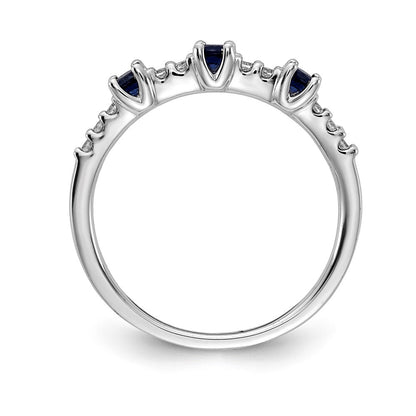 14k White Gold Diamond and Sapphire 3-Stone Ring Size 7