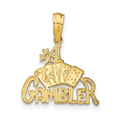 14k Yellow Gold GAMBLER Cards Pendant for Women