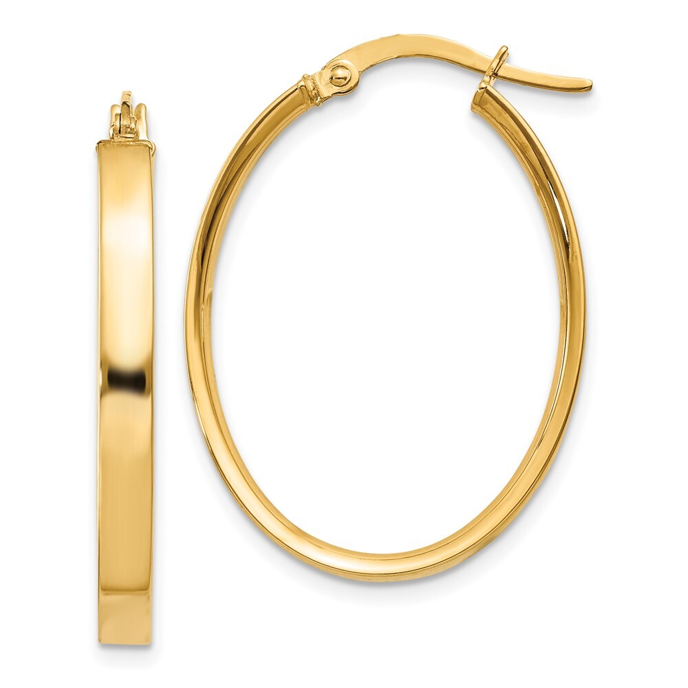 14k Yellow Gold 3mm Oval Hoop Earrings Gift for Women