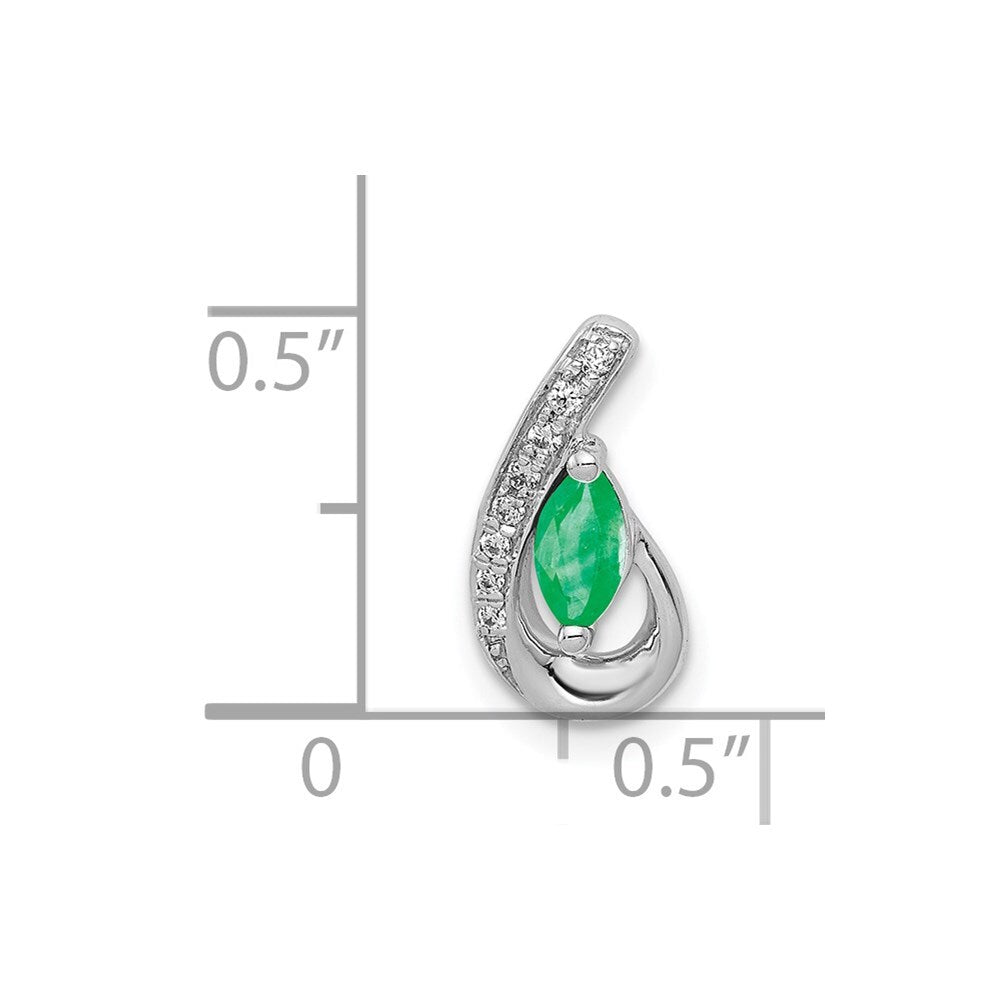 14k White Gold Teardrop Diamond and Emerald Pendant for Women