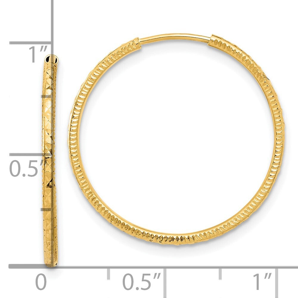 14k Yellow Gold Diamond-Cut 1.50mm Endless Hoop Earrings Gift for Women