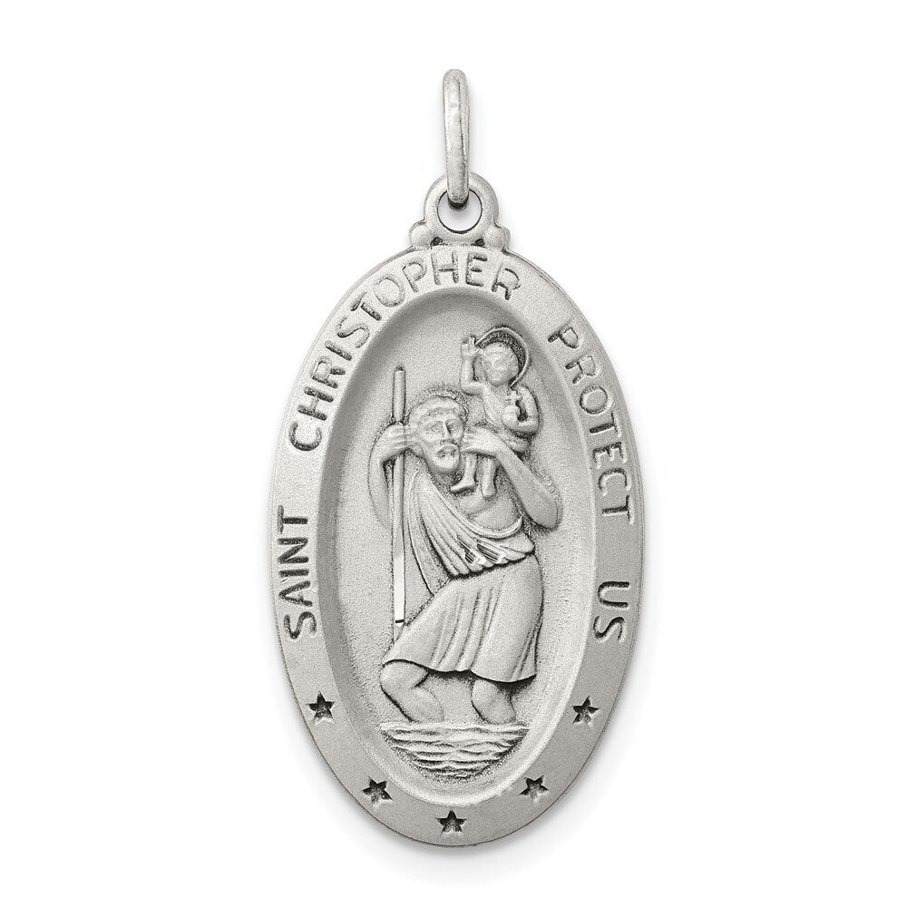 Sterling Silver Antiqued St. Christopher Medal Pendant