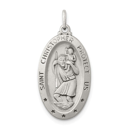 Sterling Silver Antiqued St. Christopher Medal Pendant