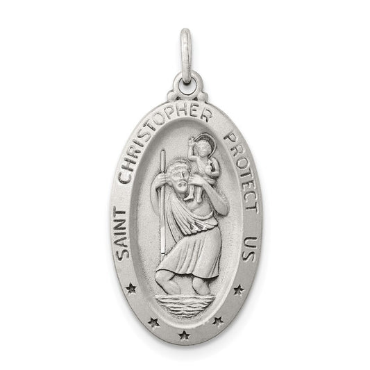 Sterling Silver Antiqued St. Christopher Medal Pendant