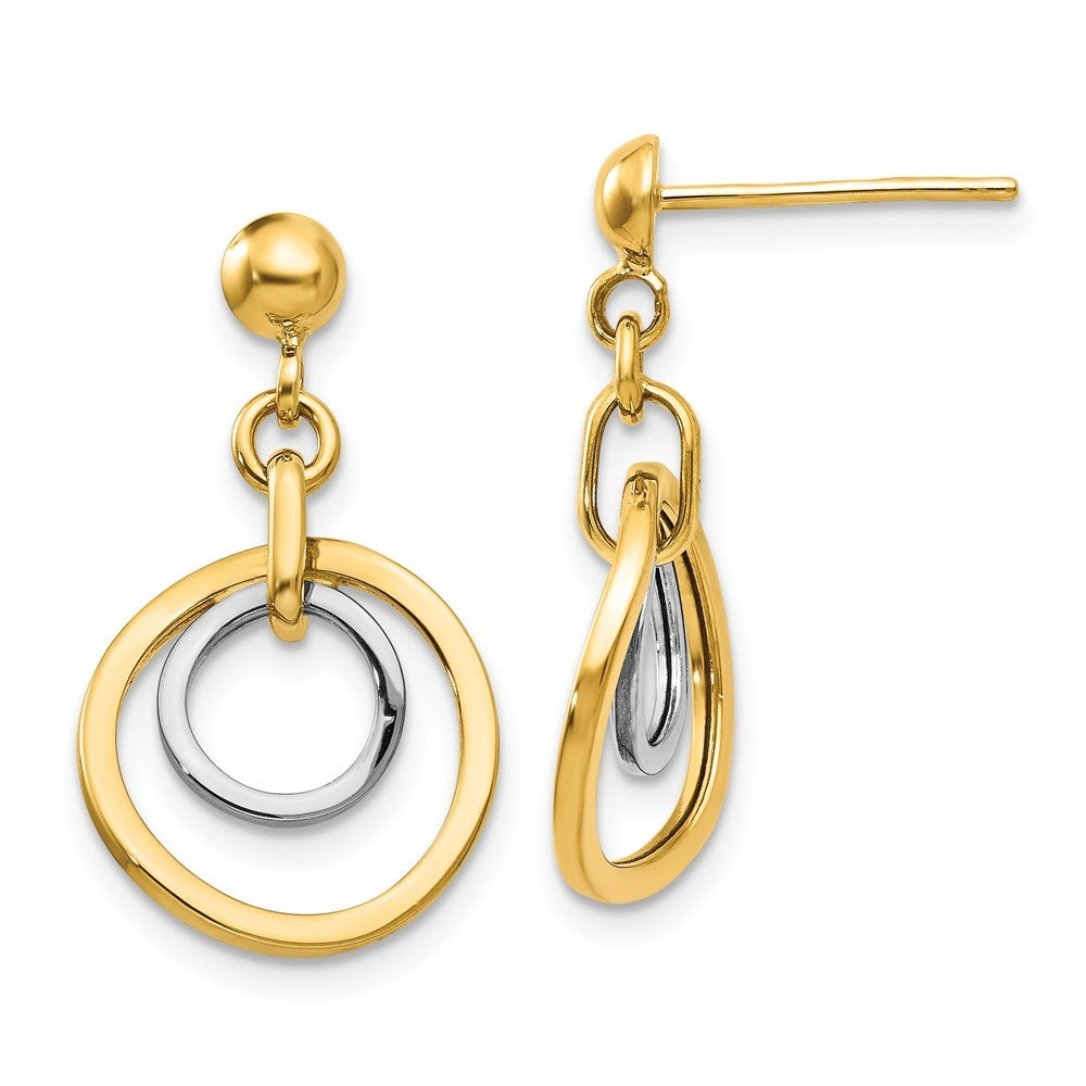 14k Two-tone Gold Circle Dangle Earrings