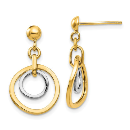 14k Two-tone Gold Circle Dangle Earrings