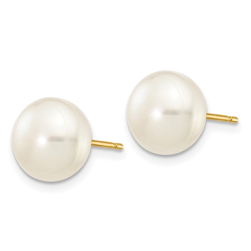 14k Yellow Gold 8-9mm White Button Freshwater Cultured Pearl Stud Earrings