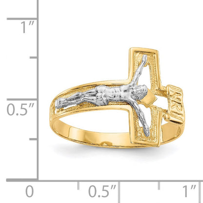 14K Two-tone Gold Crucifix Men's Ring Size 10