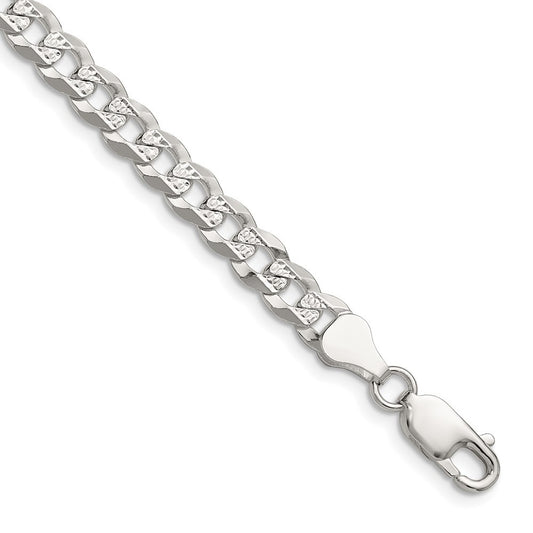 Sterling Silver 5.9mm Flat Diamond-Cut Pave Curb Chain Necklace