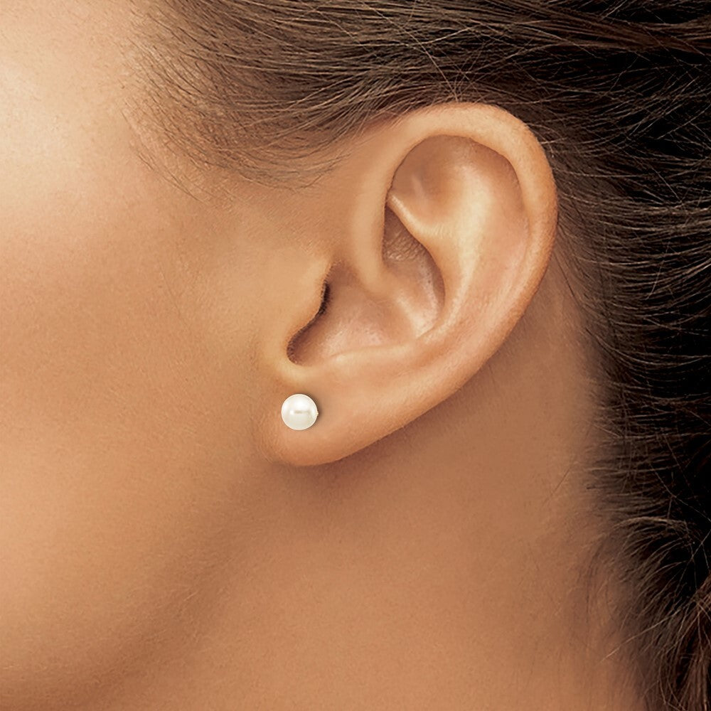 14k Yellow Gold 5-6mm White Round Freshwater Cultured Pearl Stud Earrings