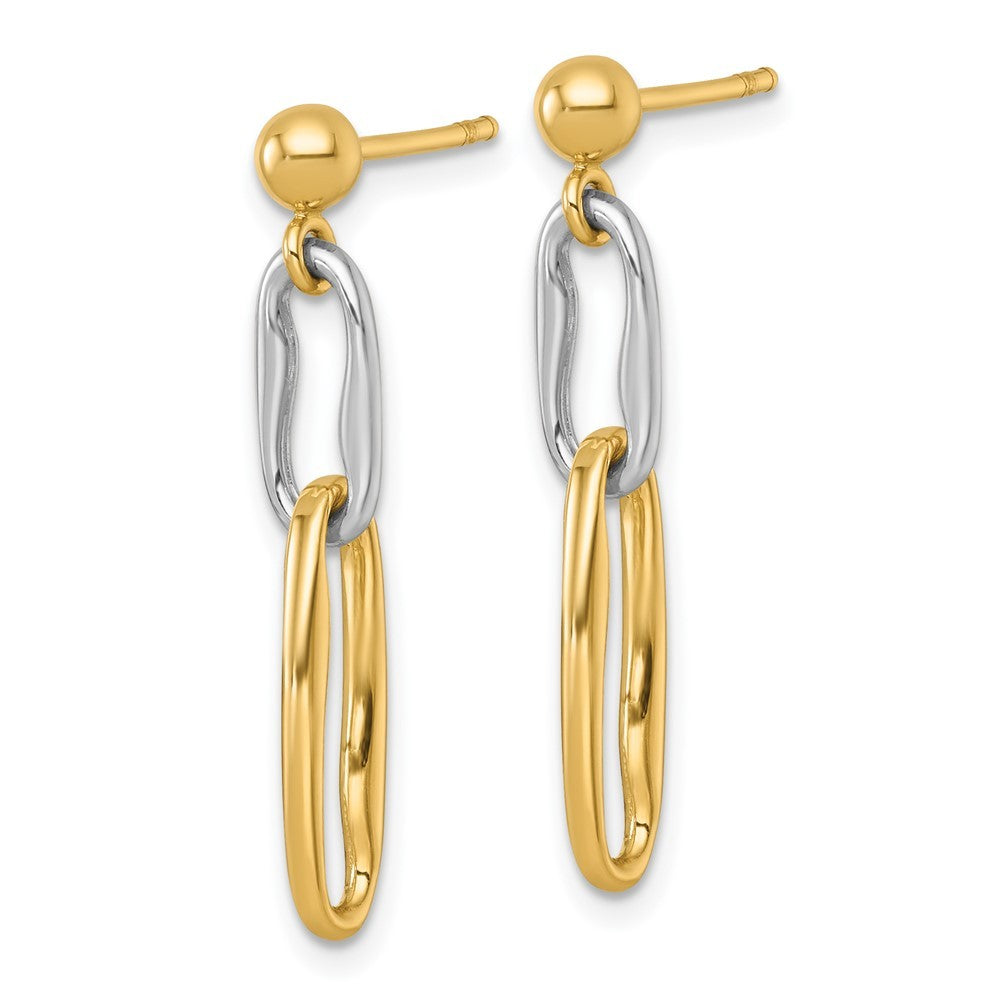 14k Two-tone Polished Fancy Long Link Dangle Earrings