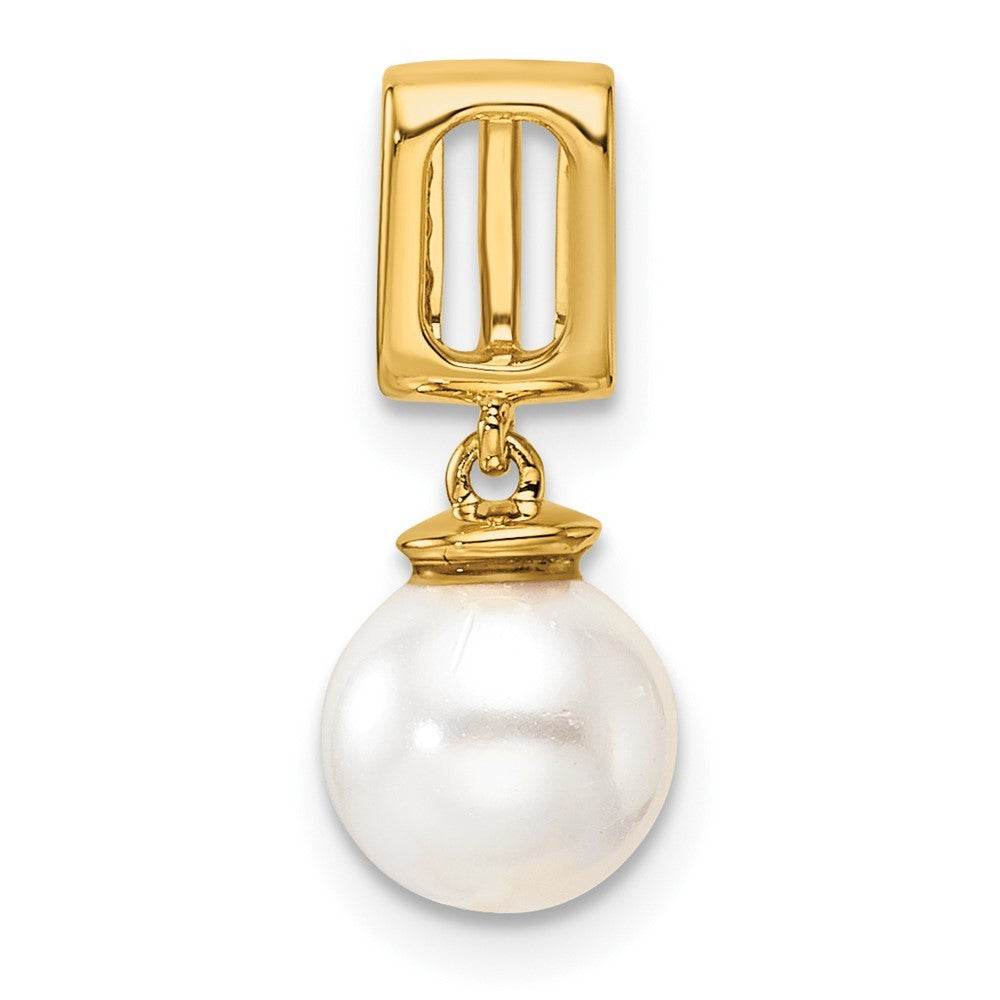 14k Yellow Gold  1/20 Ct Diamond & White Freshwater Cultured Pearl Chain Slide