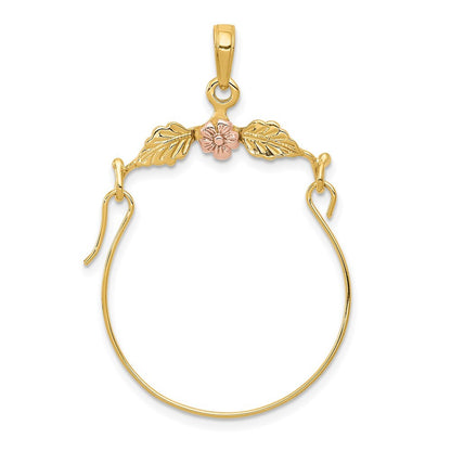 14k Two-tone Gold Leaves Flower Charm Pendant Holder for Women