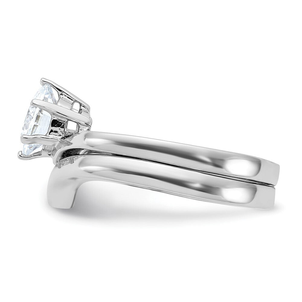 Sterling Silver Rhodium-plated 2-piece Cubic Zirconia Wedding Ring Set Size 6