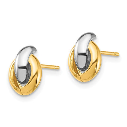 14k Yellow Gold & White Rhodium Oval Earrings